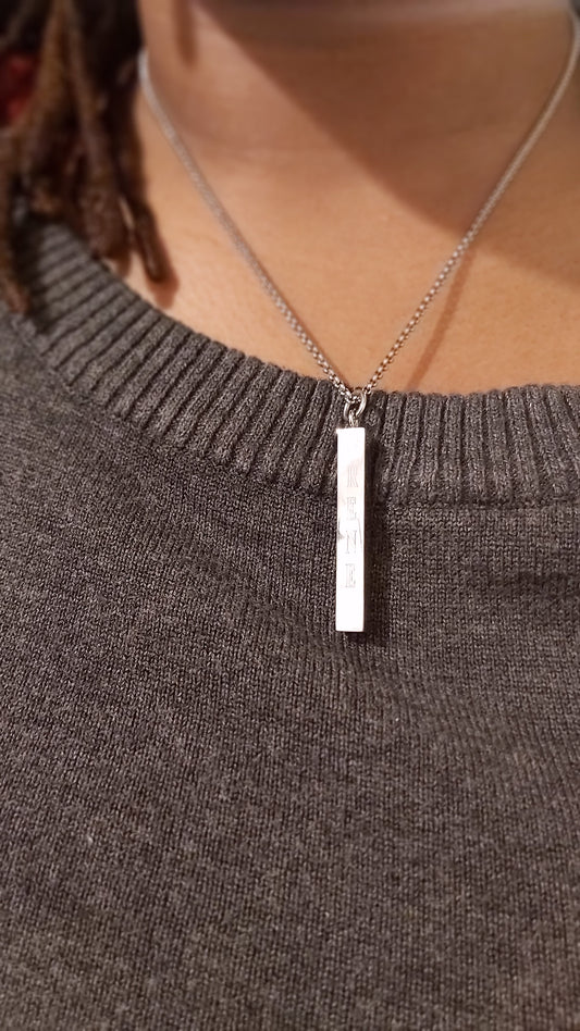 Four Sided Stainless Steel Bar Pendant with Necklace