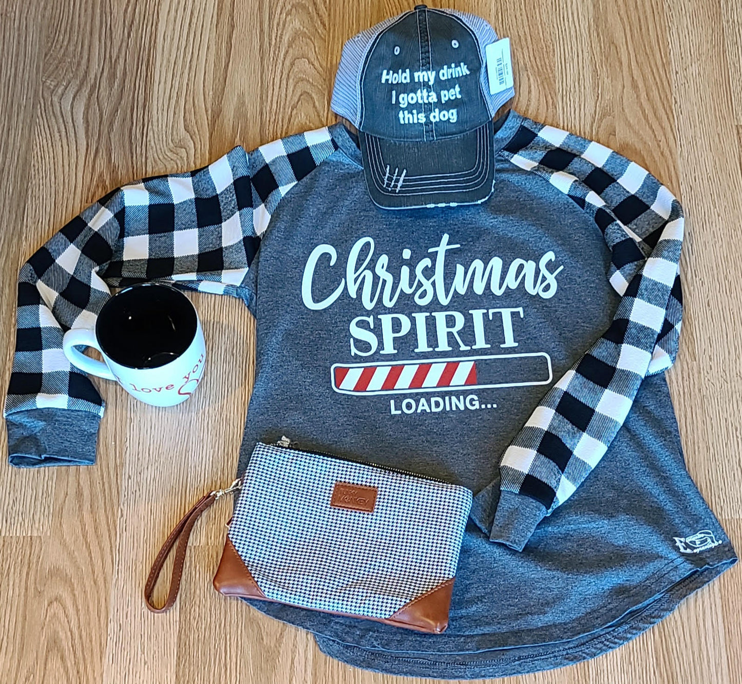 Christmas Spirit Loading White and Gray Flannel Long Sleeve