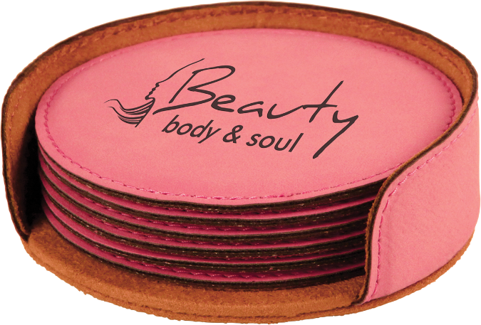 Round Leatherette 6-Coaster Set pink