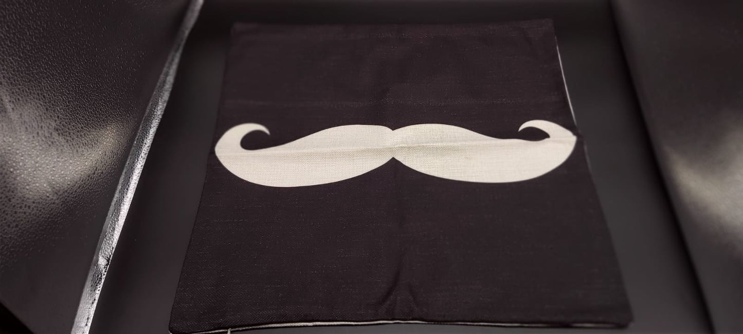 Canvas White and Black Mustache Pillow Case Exclusive Engravings LLC.