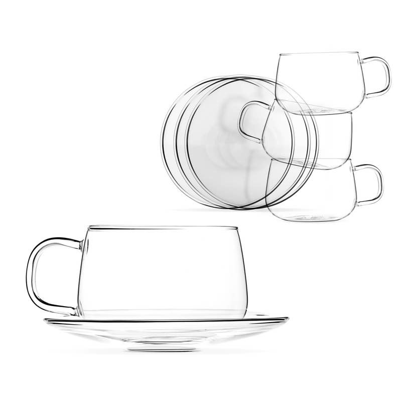 Clear Lightweight Glass Tea Coffee Cup Saucer 10.1 oz