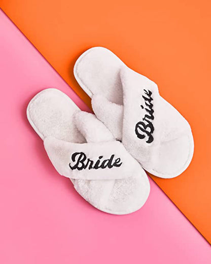 Bride Slippers, Bride Fuzzy Slippers, White Bride Slippers: Medium