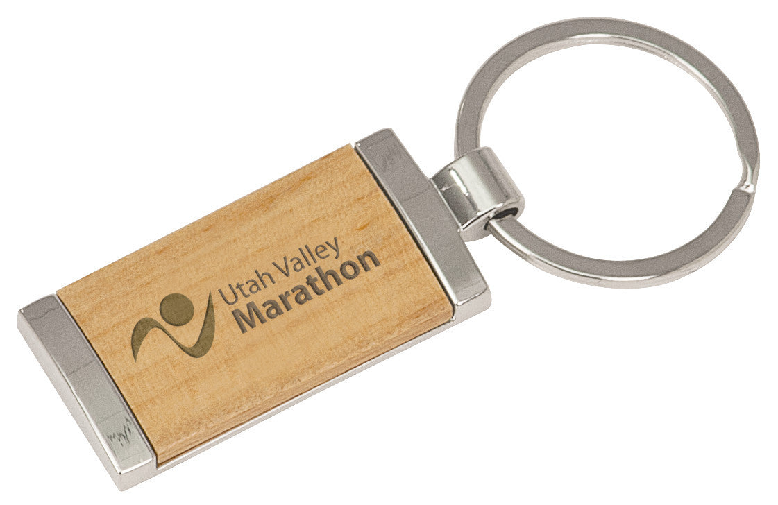 Wood Keychain with Silver Trim
