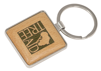Wood Keychain with Silver Trim