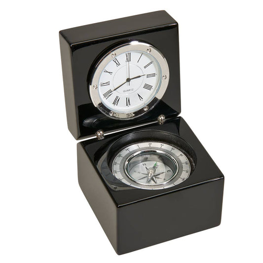 Blk Sq Wd Box W/Clock & Compass