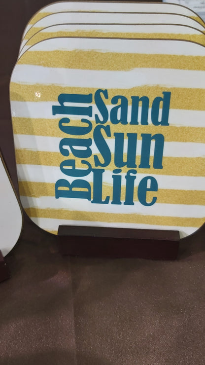 Five Coaster Set with Wooden Holder