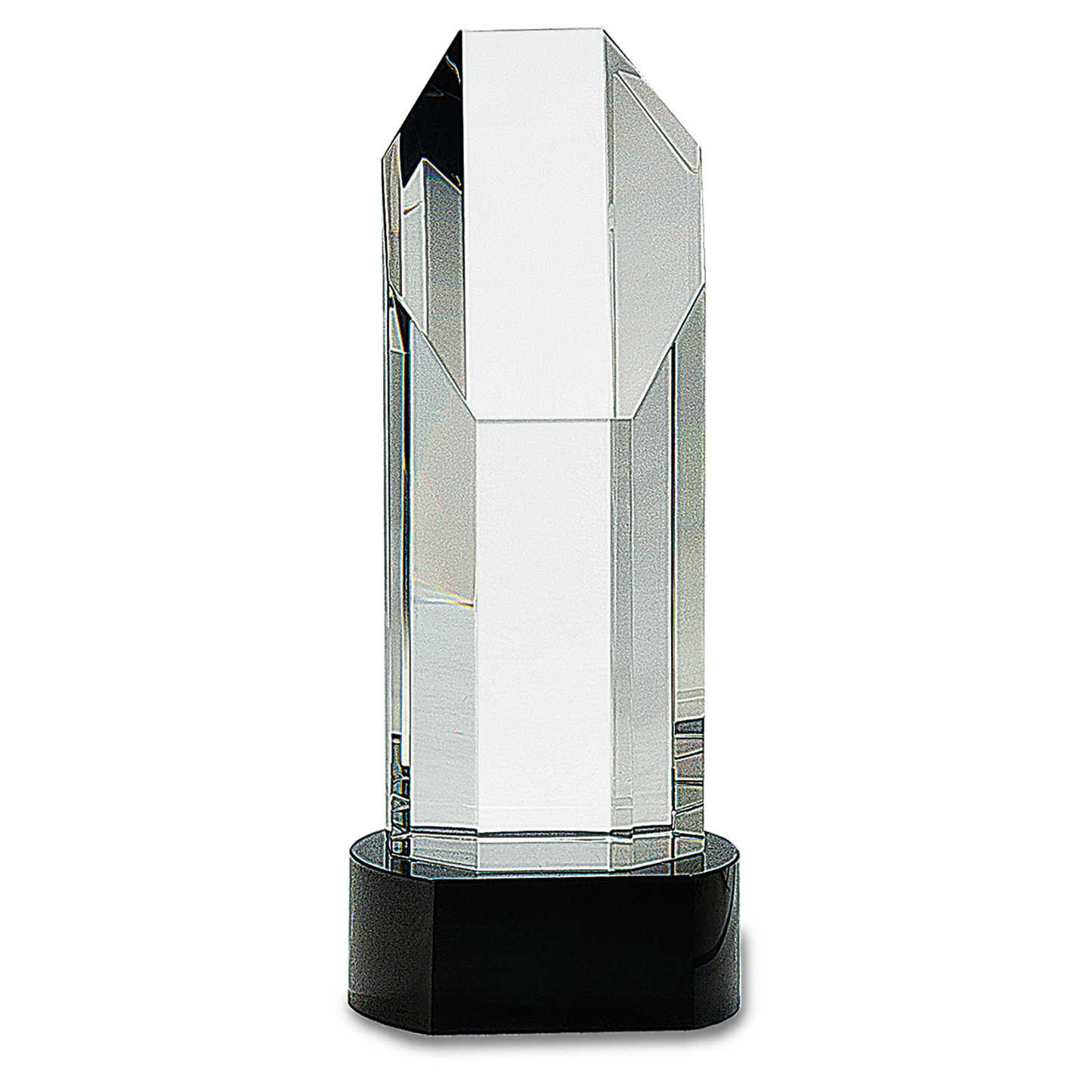 Elegant Octagon Slant-Top Crystal on Black Pedestal Base Award 9 3/4"