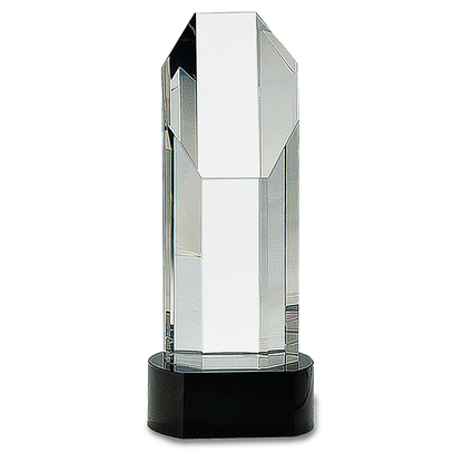 Elegant Octagon Slant-Top Crystal on Black Pedestal Base Award 9 3/4"
