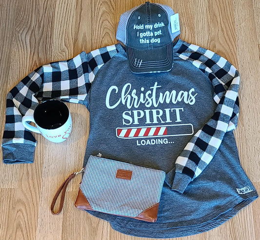 Christmas Spirit Loading White and Gray Flannel Long Sleeve