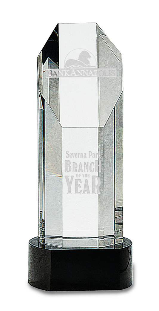 Elegant Octagon Slant-Top Crystal on Black Pedestal Base Award 9 3/4"