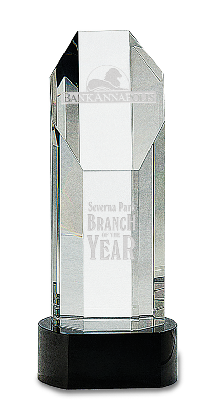 Elegant Octagon Slant-Top Crystal on Black Pedestal Base Award 9 3/4"