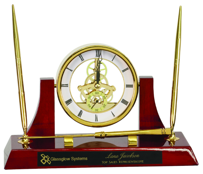 Executive Gold/Rosewood Piano Finish Clock/Pens/Ltr Opener