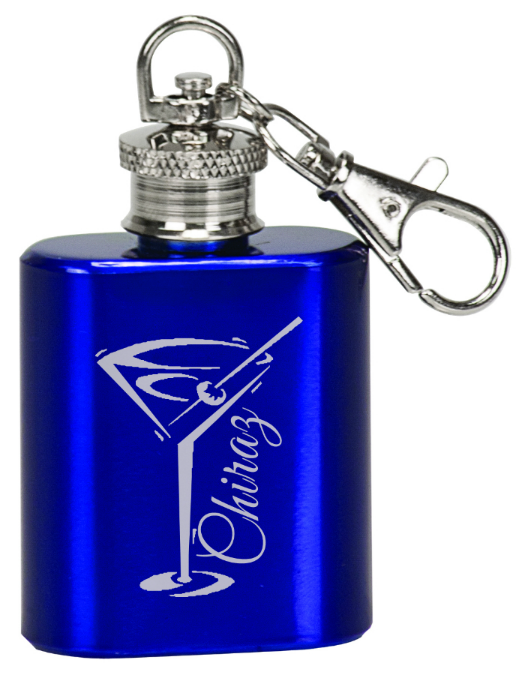 1 oz. Gloss Blue Stainless Steel Flask Keychain