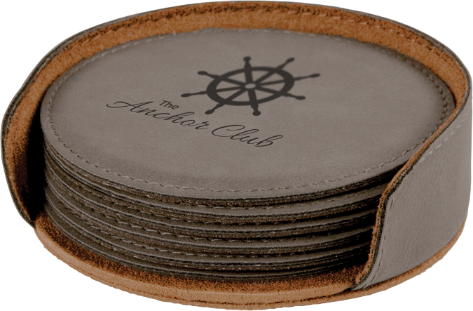 Round Leatherette 6-Coaster Set Grey