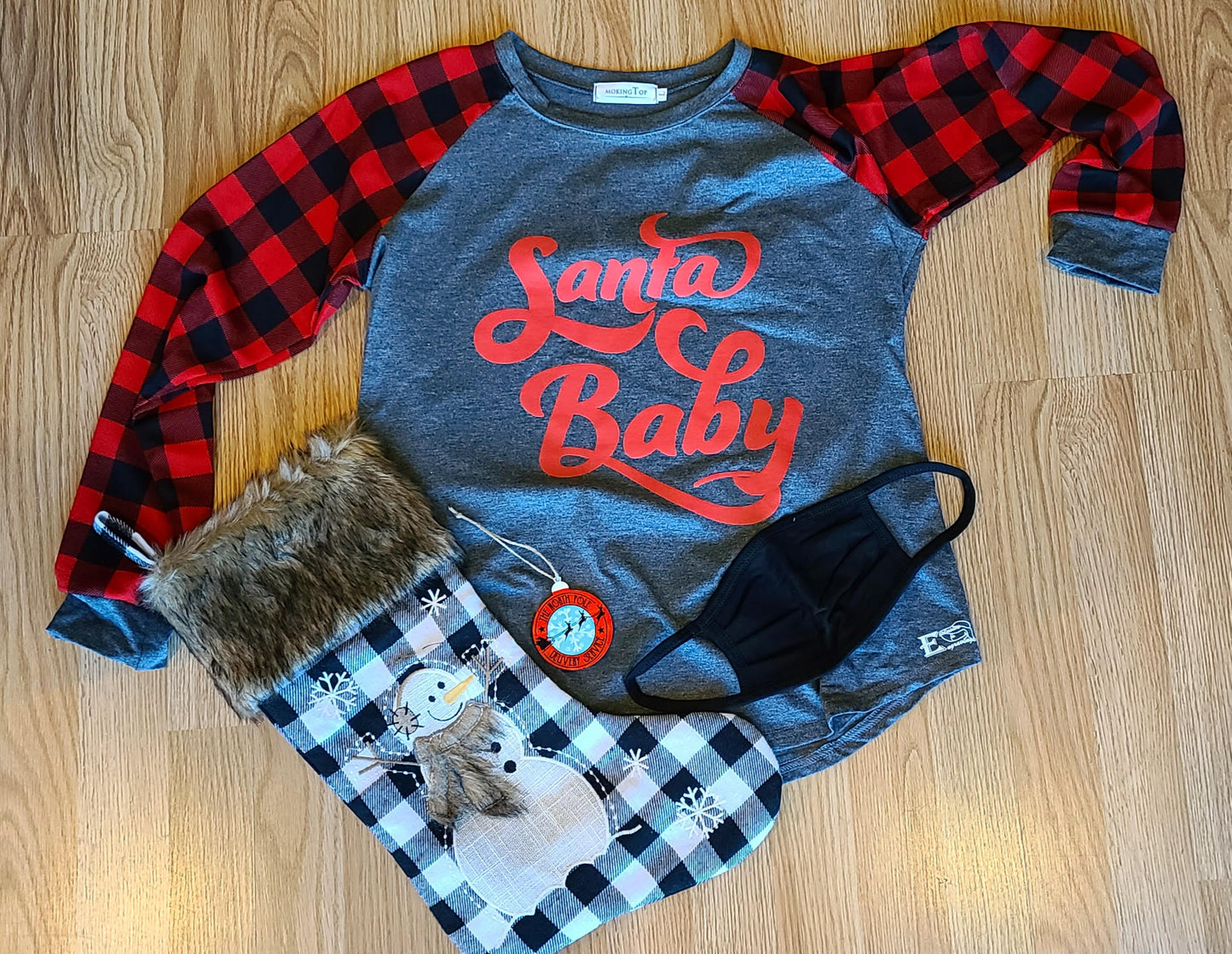 Santa Baby Red and Gray Flannel Long Sleeve