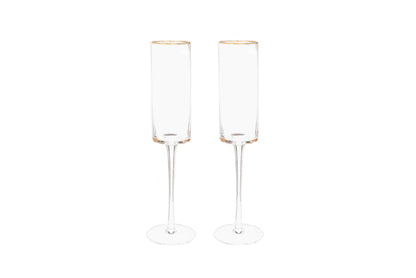 Pair of Gold Rim Glass Champagne Flutes, 8 oz.