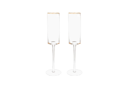 Pair of Gold Rim Glass Champagne Flutes, 8 oz.